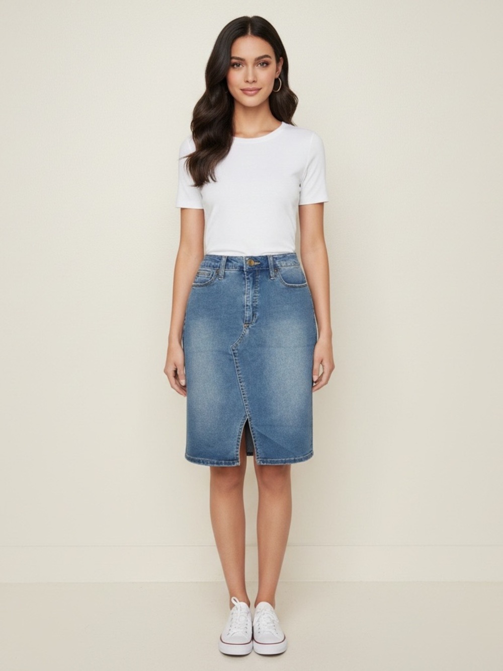 Jones New York Denim Madison Midi Pencil Skirt with Front Slit Size 4 - NWOT!
